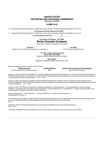 Thumbnail Boise Cascade
 10-Q Quarterly Report FY2023 