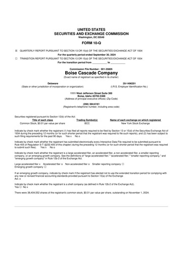 Thumbnail Boise Cascade
 10-Q Quarterly Report FY2024 