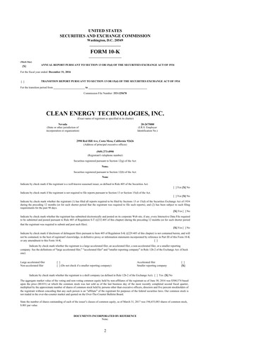 Vorschaubild Clean Energy Technologies 10-K Jahresbericht 2016
