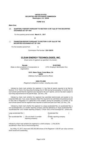 Thumbnail Clean Energy Technologies 10-Q Quarterly Report FY2017 
