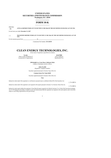 Vorschaubild Clean Energy Technologies 10-K Jahresbericht 2017