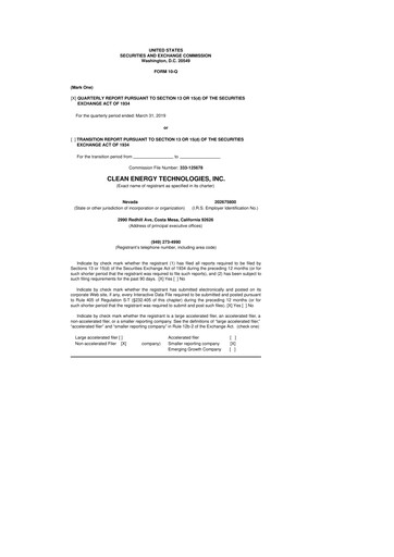 Thumbnail Clean Energy Technologies 10-Q Quarterly Report FY2019 