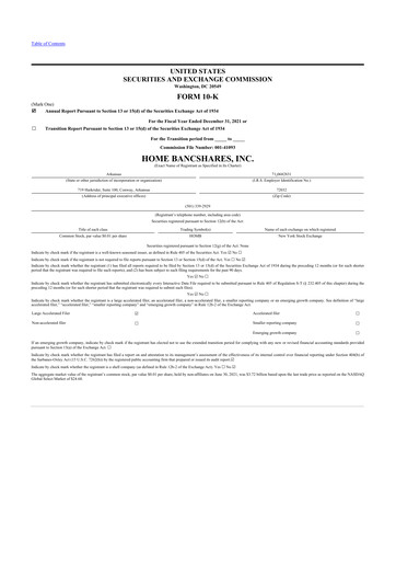 Thumbnail Home BancShares
 10-K Annual Report 2021