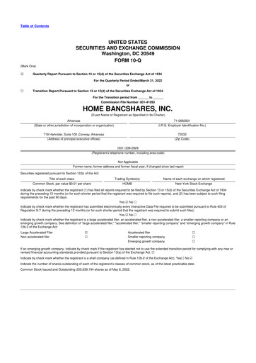 Thumbnail Home BancShares
 10-Q Quarterly Report FY2022 