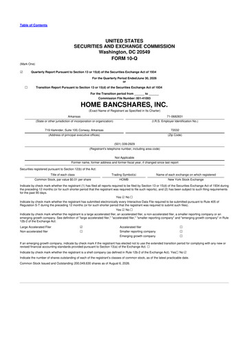 Thumbnail Home BancShares
 10-Q Quarterly Report FY2026 