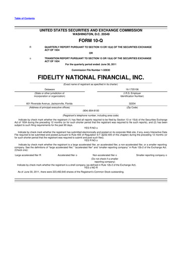 Thumbnail Fidelity National Financial
 10-Q Quarterly Report FY2011 
