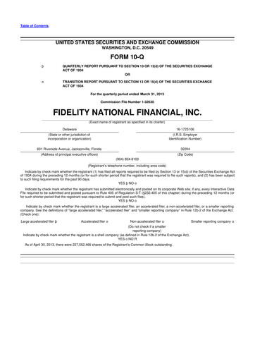 Thumbnail Fidelity National Financial
 10-Q Quarterly Report FY2013 