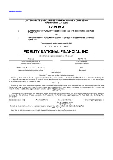 Thumbnail Fidelity National Financial
 10-Q Quarterly Report FY2013 