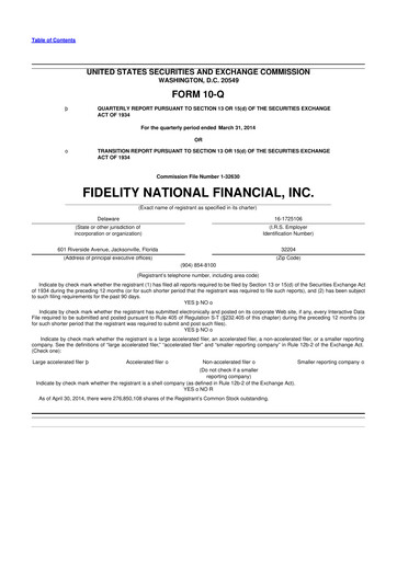Thumbnail Fidelity National Financial
 10-Q Quarterly Report FY2014 
