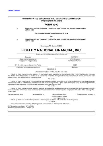 Thumbnail Fidelity National Financial
 10-Q Quarterly Report FY2014 