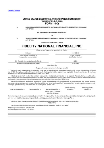 Thumbnail Fidelity National Financial
 10-Q Quarterly Report FY2017 