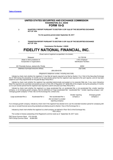 Thumbnail Fidelity National Financial
 10-Q Quarterly Report FY2017 