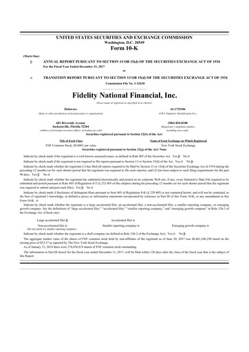 Thumbnail Fidelity National Financial
 10-K Annual Report 2017