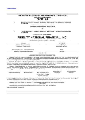 Thumbnail Fidelity National Financial
 10-Q Quarterly Report FY2018 