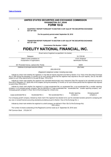 Thumbnail Fidelity National Financial
 10-Q Quarterly Report FY2018 