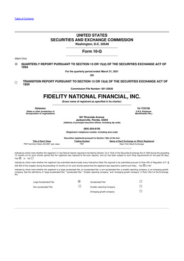 Thumbnail Fidelity National Financial
 10-Q Quarterly Report FY 