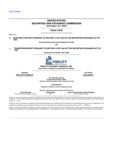 Thumbnail Fidelity National Financial
 10-Q Quarterly Report FY2022 