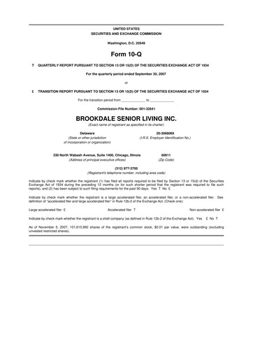 Thumbnail Brookdale Senior Living
 10-Q Quarterly Report FY 