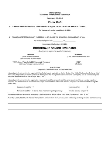 Thumbnail Brookdale Senior Living
 10-Q Quarterly Report FY 