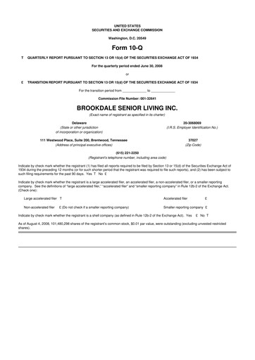 Thumbnail Brookdale Senior Living
 10-Q Quarterly Report FY 