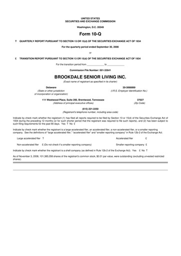 Thumbnail Brookdale Senior Living
 10-Q Quarterly Report FY 