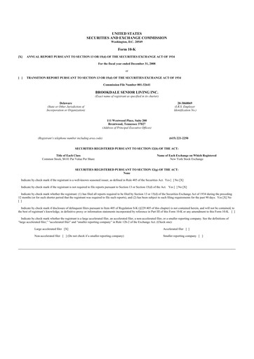 Thumbnail Brookdale Senior Living
 10-K Annual Report 