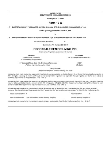 Thumbnail Brookdale Senior Living
 10-Q Quarterly Report FY 
