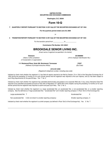 Thumbnail Brookdale Senior Living
 10-Q Quarterly Report FY 