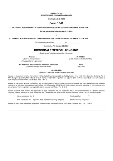 Thumbnail Brookdale Senior Living
 10-Q Quarterly Report FY 