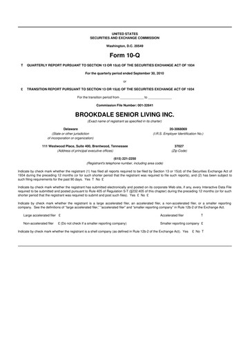 Thumbnail Brookdale Senior Living
 10-Q Quarterly Report FY2010 