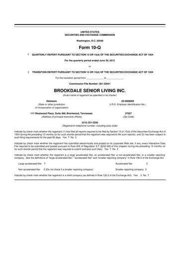 Thumbnail Brookdale Senior Living
 10-Q Quarterly Report FY2012 