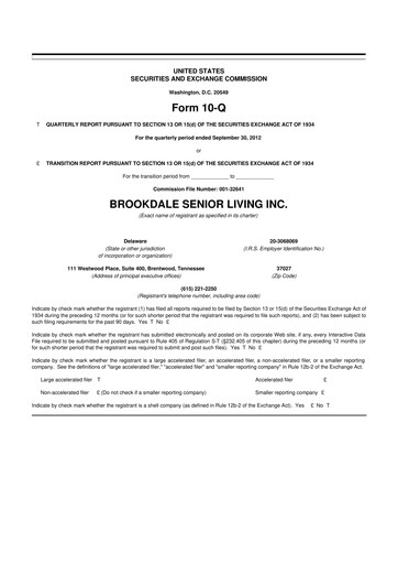 Thumbnail Brookdale Senior Living
 10-Q Quarterly Report FY2012 