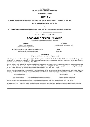 Thumbnail Brookdale Senior Living
 10-Q Quarterly Report FY2014 
