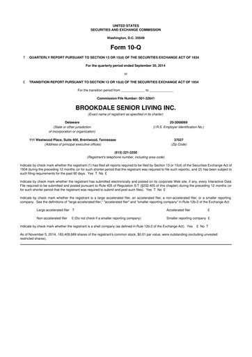 Thumbnail Brookdale Senior Living
 10-Q Quarterly Report FY2014 