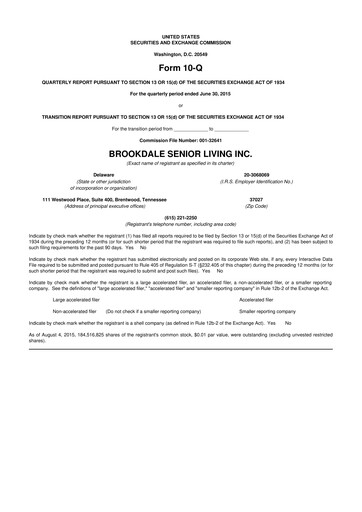 Thumbnail Brookdale Senior Living
 10-Q Quarterly Report FY2015 