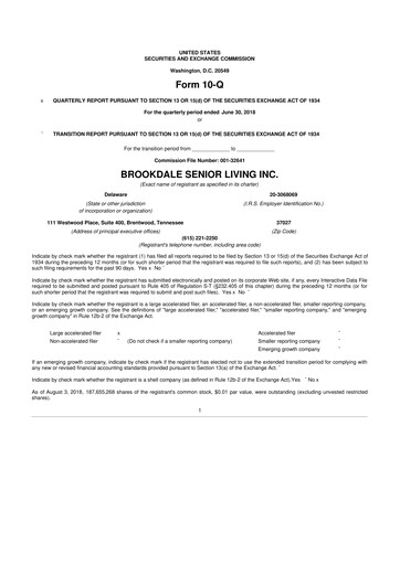 Thumbnail Brookdale Senior Living
 10-Q Quarterly Report FY2018 