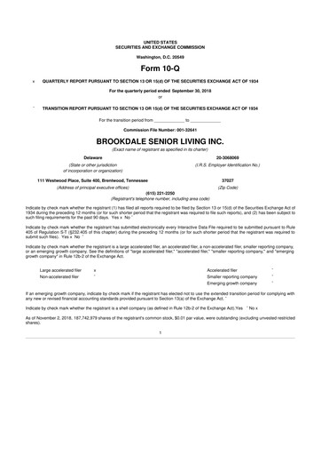 Thumbnail Brookdale Senior Living
 10-Q Quarterly Report FY2018 