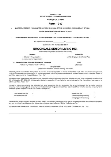 Thumbnail Brookdale Senior Living
 10-Q Quarterly Report FY2019 