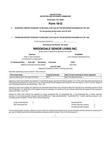 Thumbnail Brookdale Senior Living
 10-Q Quarterly Report FY2019 