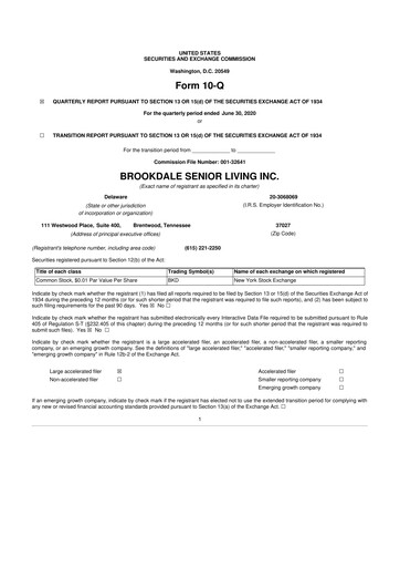 Thumbnail Brookdale Senior Living
 10-Q Quarterly Report FY2020 