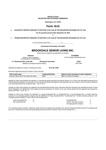 Thumbnail Brookdale Senior Living
 10-Q Quarterly Report FY2020 