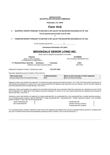 Thumbnail Brookdale Senior Living
 10-Q Quarterly Report FY2022 