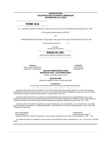 Miniature eHealth 10-Q Rapport trimestriel  