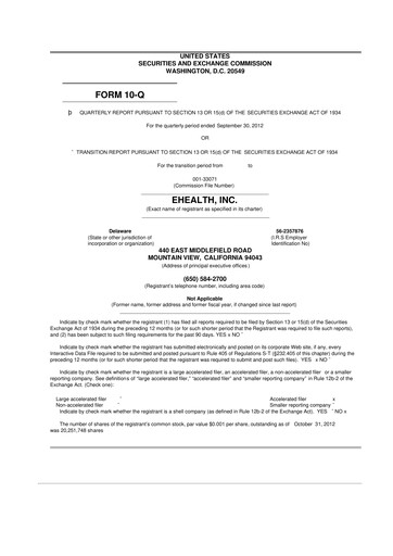 Miniature eHealth 10-Q Rapport trimestriel  