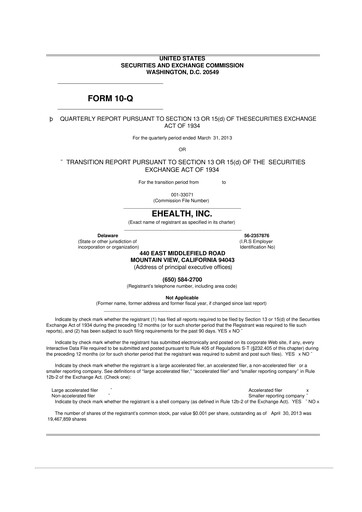 Miniature eHealth 10-Q Rapport trimestriel  