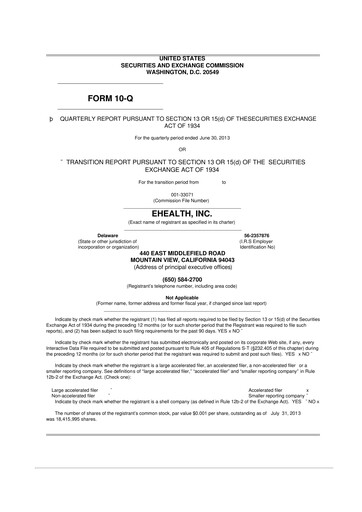 Miniature eHealth 10-Q Rapport trimestriel  