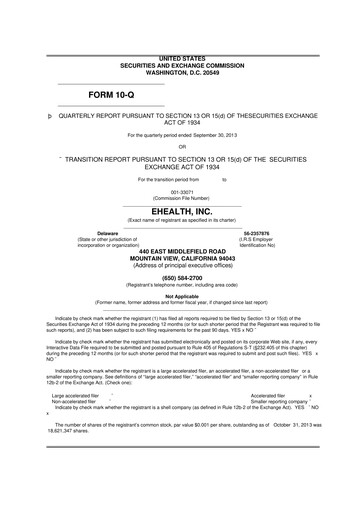 Miniature eHealth 10-Q Rapport trimestriel  