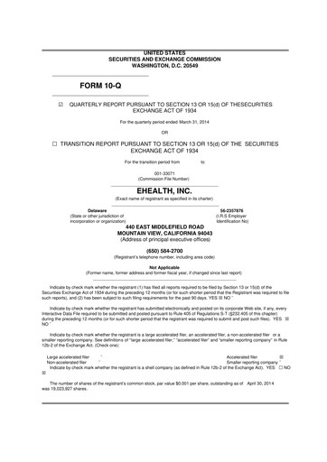 Miniature eHealth 10-Q Rapport trimestriel  