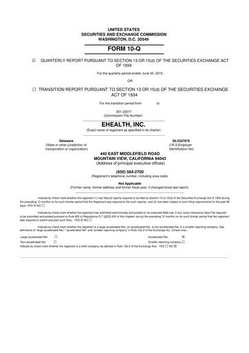 Miniature eHealth 10-Q Rapport trimestriel  