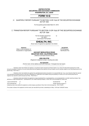 Miniature eHealth 10-Q Rapport trimestriel  